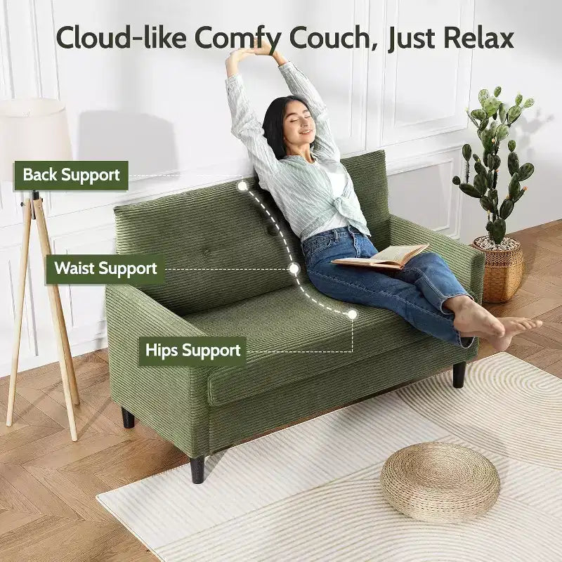 Dyonery 2-Sitzer-Sofa, Zweisitzer-Couch für Büro und kleine Räume, 61 cm tiefe Sitzfläche, FSC-zertifizierter Massivholzrahmen, werkzeugloser Aufbau