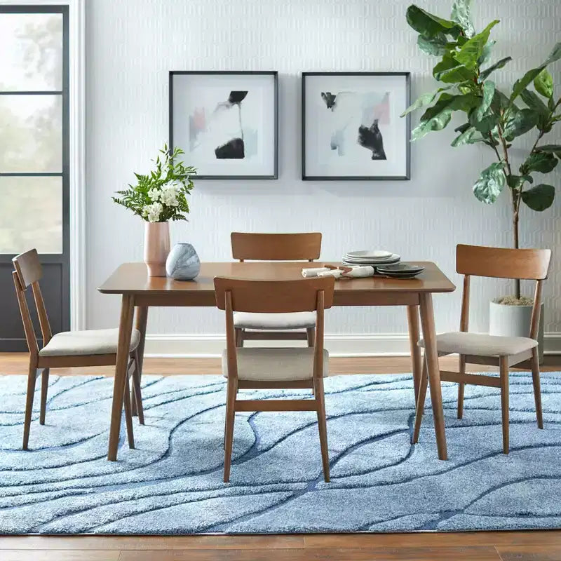 Lifestorey 5-teiliges Newington Esstisch-Set im Mid-Century-Modern-Stil, rechteckig, Nussbaum/Mokka