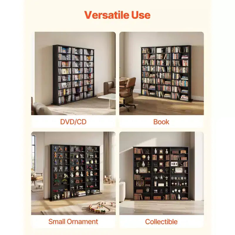 VEVOR Medienregal, 8-stöckiger DVD-Organizer, 55,91 x 8,66 x 51,18 Zoll Multimedia-Aufbewahrungsorganizer für CDs, DVDs, Bücher & Spiele, Schwarz