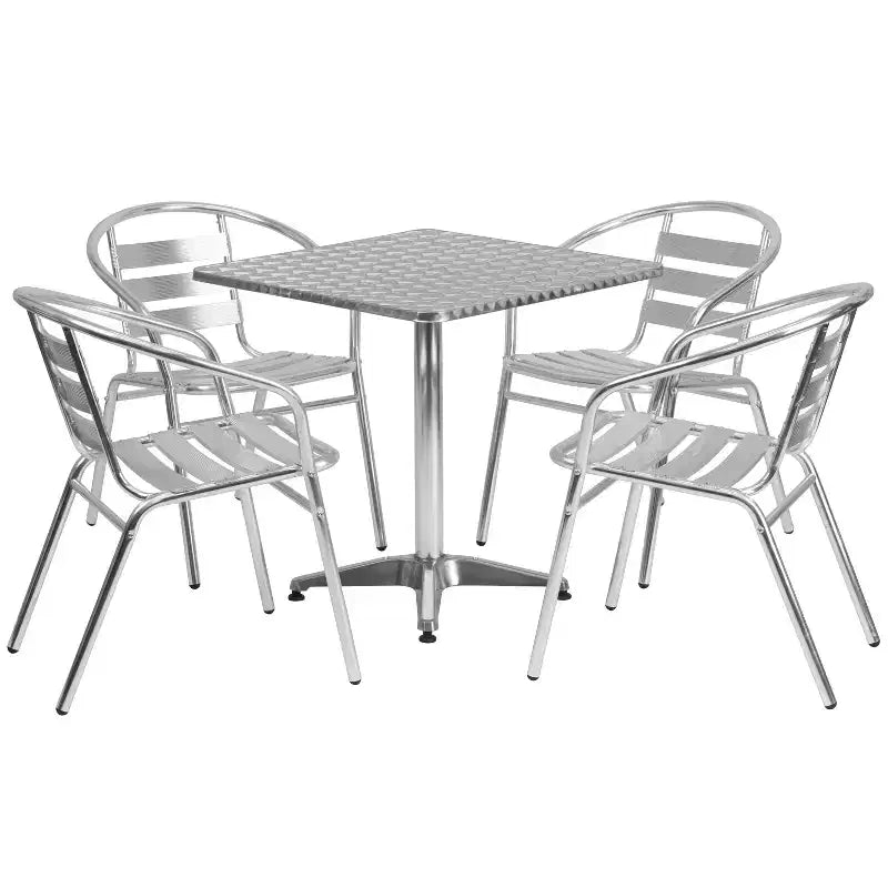 Emma und Oliver 27,5-Zoll-Aluminium-Tischset mit 4 Stühlen mit Lattenlehne