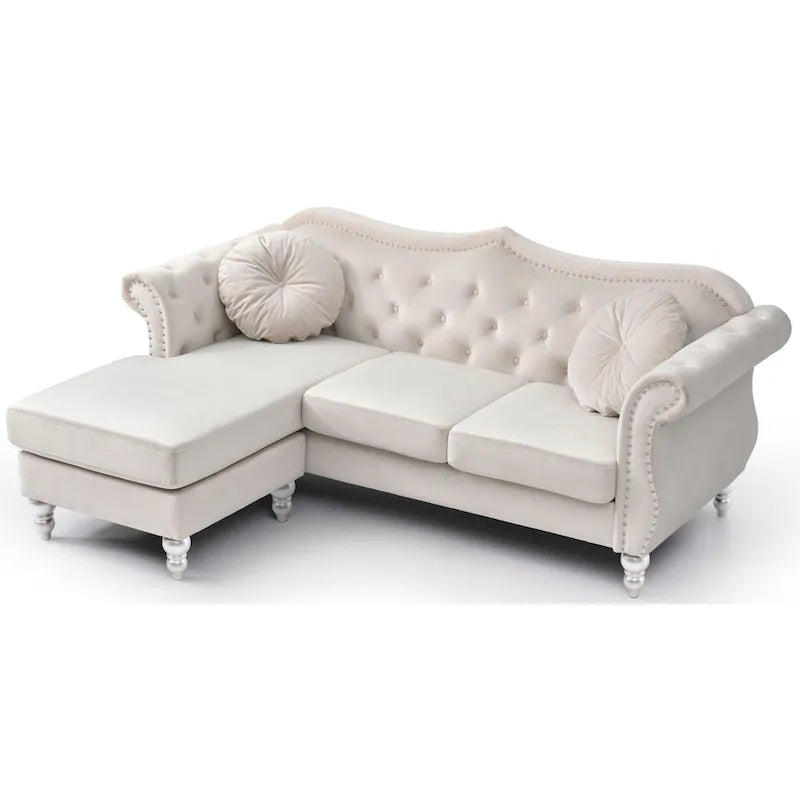 Hollywood-Samtsofa mit beidseitig montierbarer Chaiselongue