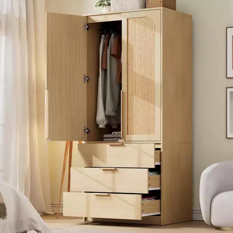 Kleiderschrank mit 2 Türen, 3 Schubladen und Kleiderstange