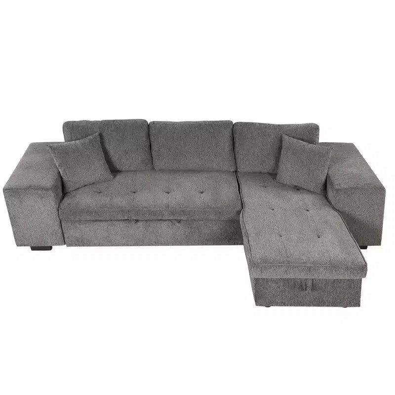 104,5 Zoll L-förmige Schlafcouchgarnitur mit Stauraum-Chaiselongue und 2 Hockern – 3-Sitzer-Schlafsofa mit Schlaffunktion für das Wohnzimmer