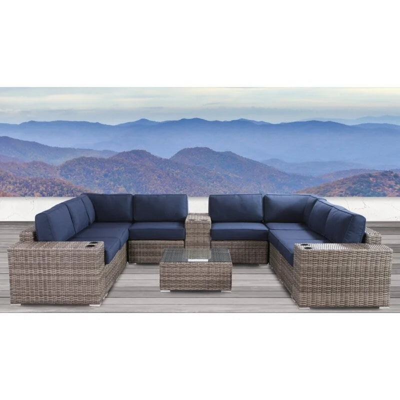 LSI Antibes 12-teiliges Lounge-Set aus grauem Flechtwerk und Aluminium