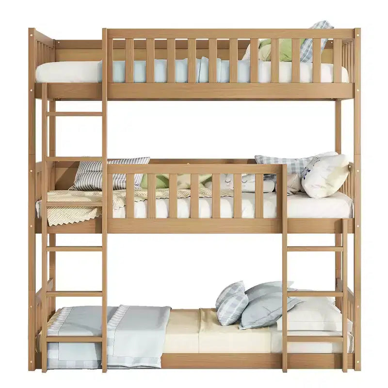 Dreistöckiges Etagenbett für Kinder, abnehmbares Etagenbett mit drei Einzelbetten, Leiter und Absturzsicherung, in 3 separate Betten zerlegbar