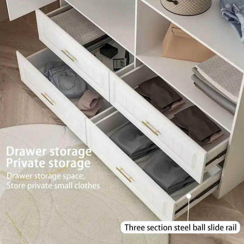Kleiderschrank-Organizer, Kleiderschränke mit Hängestange und 4 Schubladen, großer Stauraum