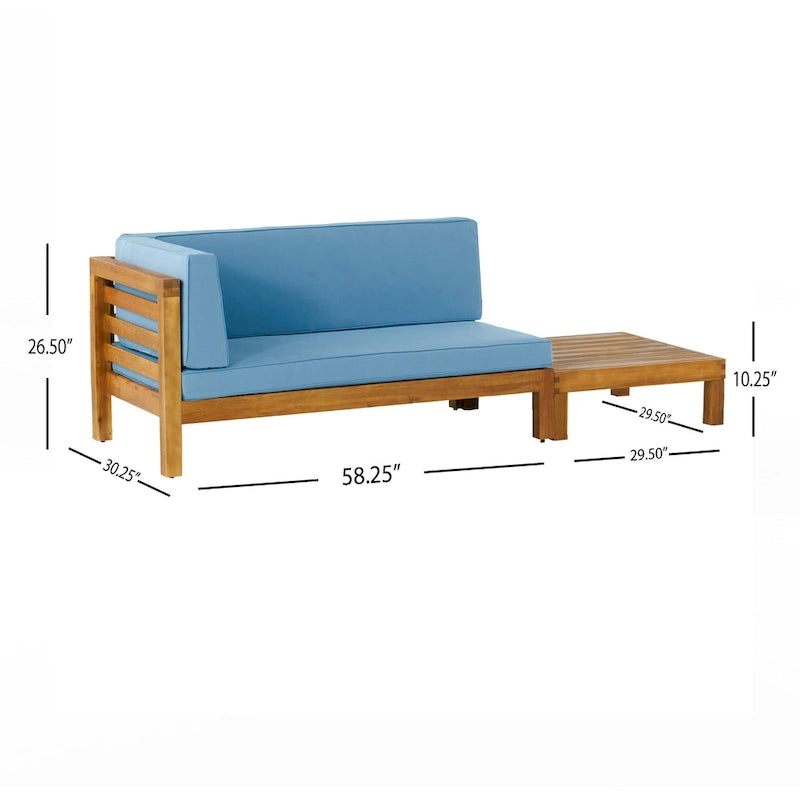 Oana Gartenmöbel-Set aus Akazienholz mit linkem Armteil, bestehend aus 2-Sitzer-Sofa und Couchtisch, inklusive Sitzkissen, von Christopher Knight Home