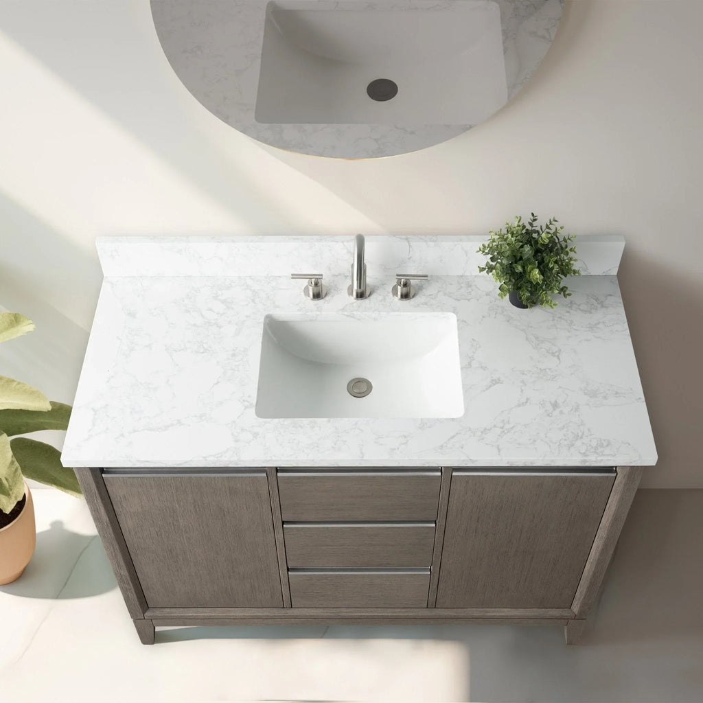 Vanity Art Badezimmerschrank mit Keramikwaschbecken und Platte aus technischem Marmor