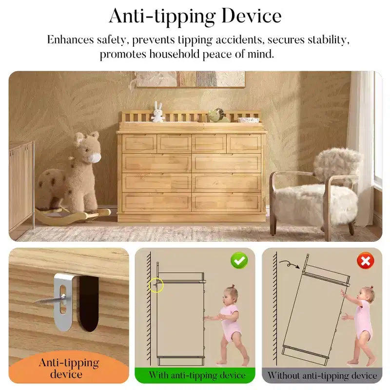 Homsee Wickelkommode aus massivem Kiefernholz: Abnehmbarer Aufsatz, Schubladen-Stauraum, All-in-One-Ausstattung für das Kinderzimmer