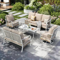 Captiva Designs 5-teiliges extra großes Outdoor-Lounge-Set aus Metall und Rattan mit drehbaren Sesseln mit Gitterrückenlehne und 2-Sitzer-Sofa
