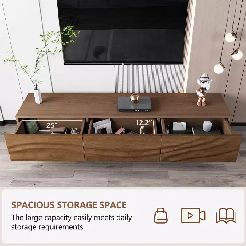 82,83 Zoll moderner TV-Schrank mit Schubladen aus Massivholz und Lüftungsschlitzen, Medienkonsole fürs Wohnzimmer