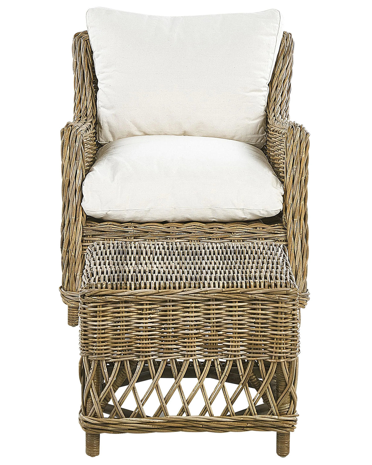 Gartenliege mit Fußstütze aus Naturrattan