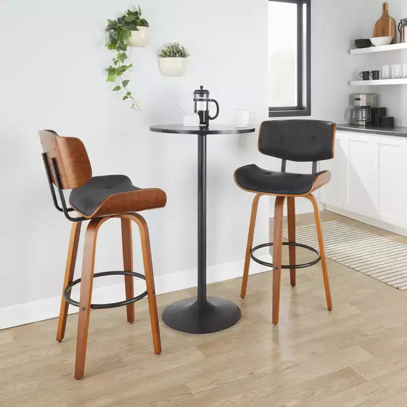 2er-Set Lombardi Barhocker Walnuss/Schwarz – LumiSource: Mid-Century, feste Höhe, gesteppt, 77,5 cm Sitzhöhe