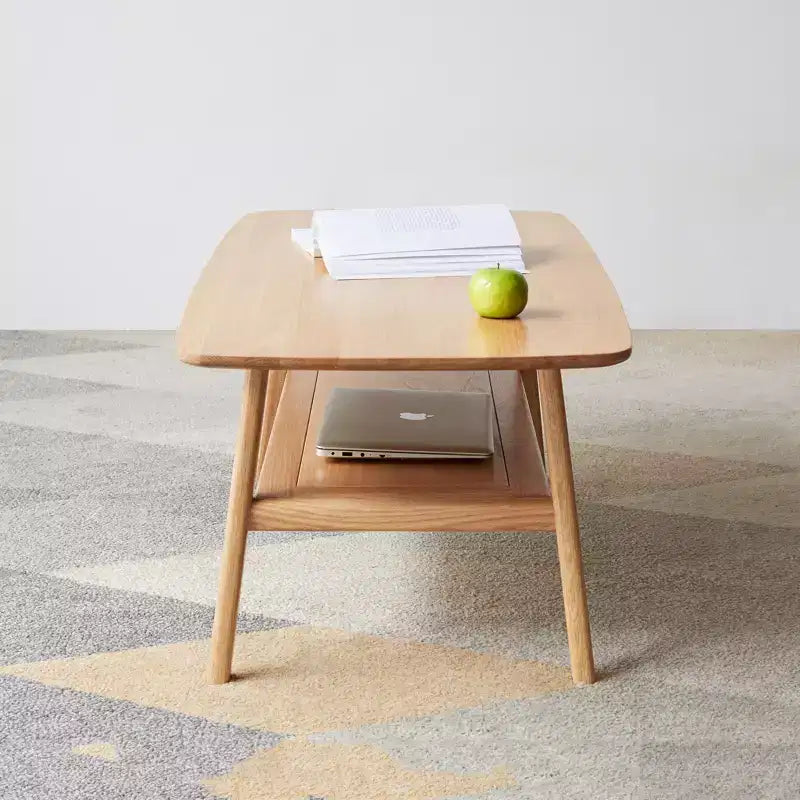 GDFStudio Wright Moderner rechteckiger Couchtisch aus massivem Eichenholz mit Ablagefach