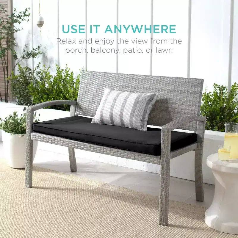 Best Choice Products 2-Sitzer-Outdoor-Korbsitzbank für Garten, Terrasse und Veranda mit 700-lb-Tragkraft und Polster