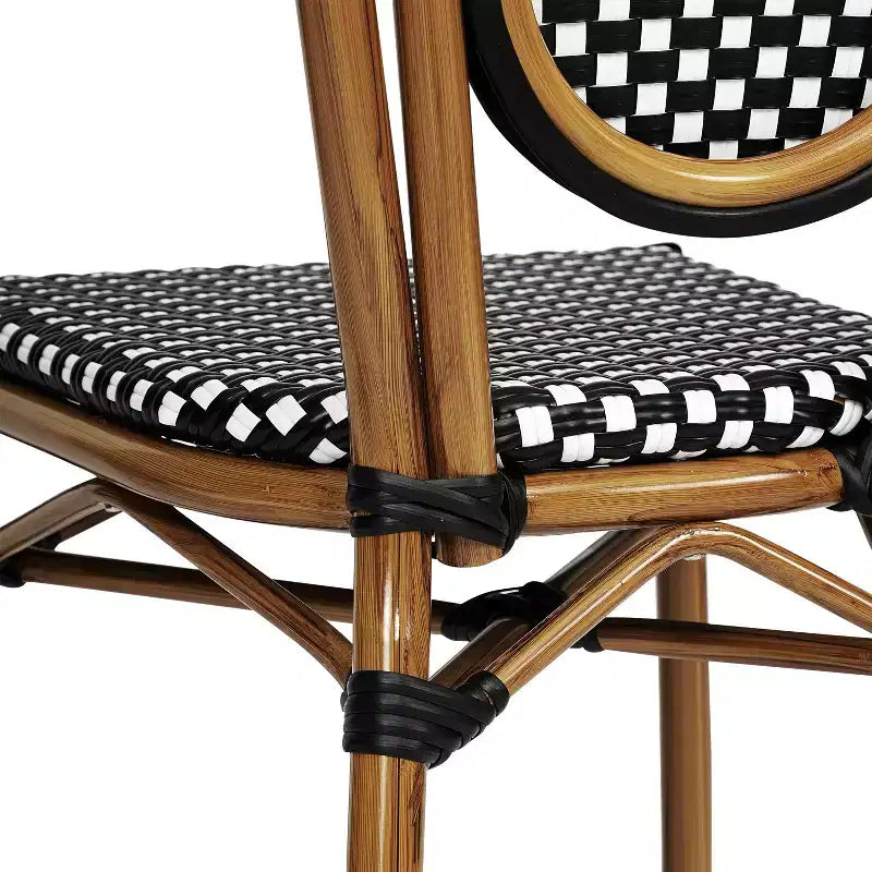 Flash Furniture Lourdes stapelbarer Thonet-Bistrostuhl für den gewerblichen Innen- und Außenbereich, PE-Rattan und Aluminiumgestell