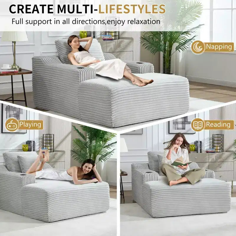 67 Liegestuhl, Schlafsofa für den Innenbereich mit 2 Kissen, weicher Einzelsessel für das Wohnzimmer, keine Montage erforderlich
