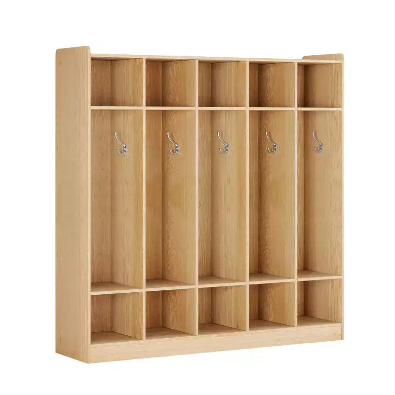 Garderoben-Organizer für Kinder mit 10 Fächern & Haken, 5-teiliges Aufbewahrungssystem für Klassenzimmer, Kinderzimmer, Flur oder Spielzimmer, Eiche Natur