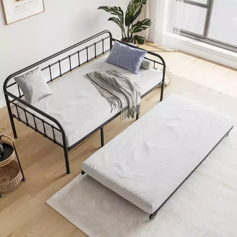 MAYEERTY Metall-Tagesbettgestell in Twin-Size mit Bettkasten, robuste Sofa-Bett-Plattform, kein Boxspringbett erforderlich, Schwarz