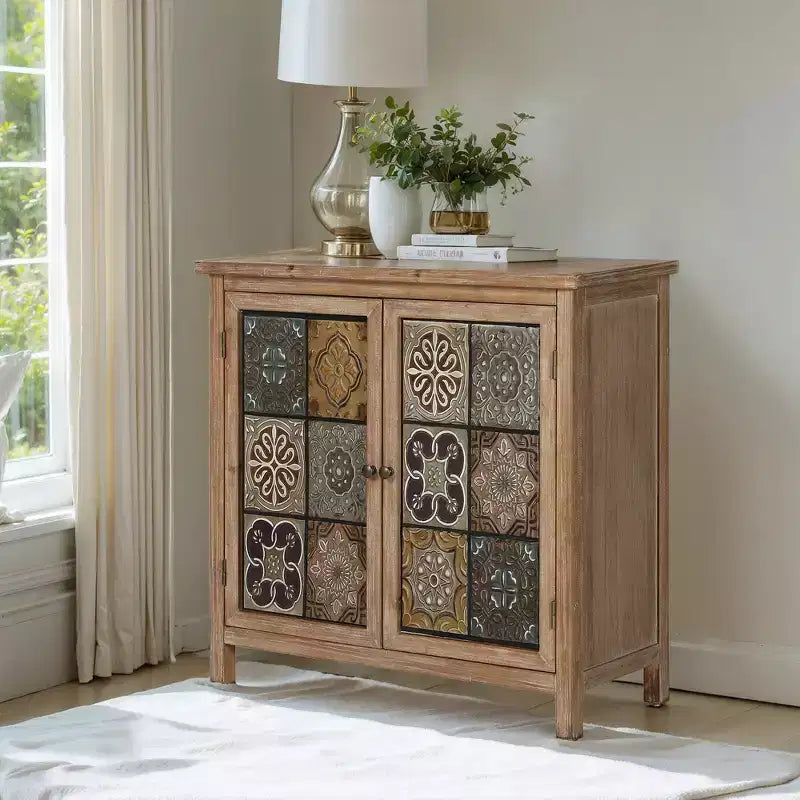 Captiva Designs Akzentschrank mit Used-Look-Karomuster und 2 Türen für Flur und Wohnzimmer