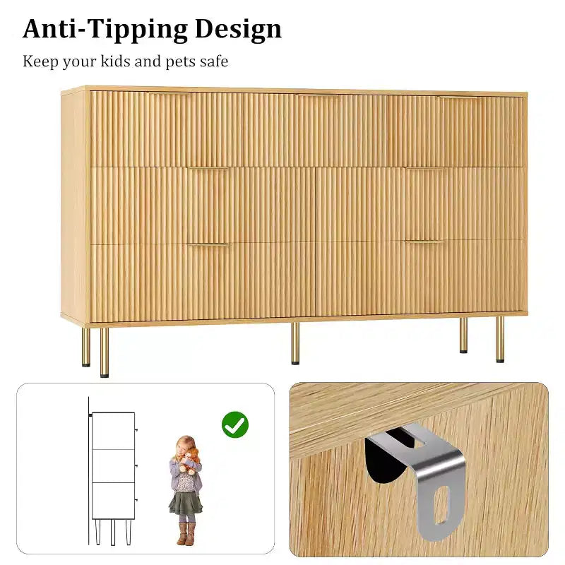 Kommode mit 7 Schubladen und Rillenoptik, moderner Aufbewahrungsschrank aus Holz, Schlafzimmermöbel für Wohnzimmer und Flur