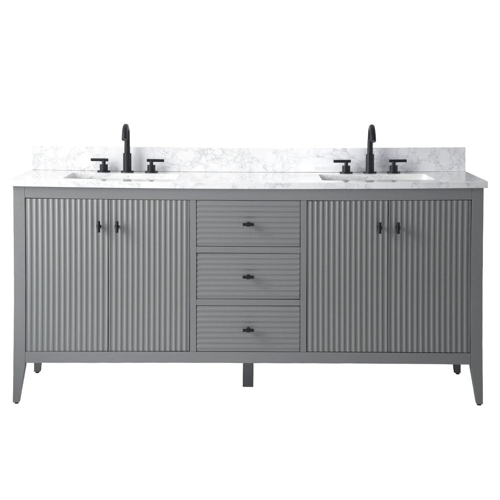 Vanity Art 72 Zoll Badezimmer-Waschtischunterschrank mit Doppelwaschbecken und Kunstmarmorplatte