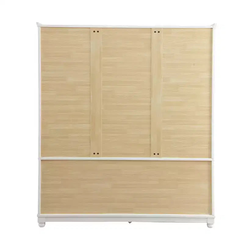 Weiße Holz-Kleiderschrank, 156 cm, mit 2 Schubladen, Kleiderstange und Einlegeböden