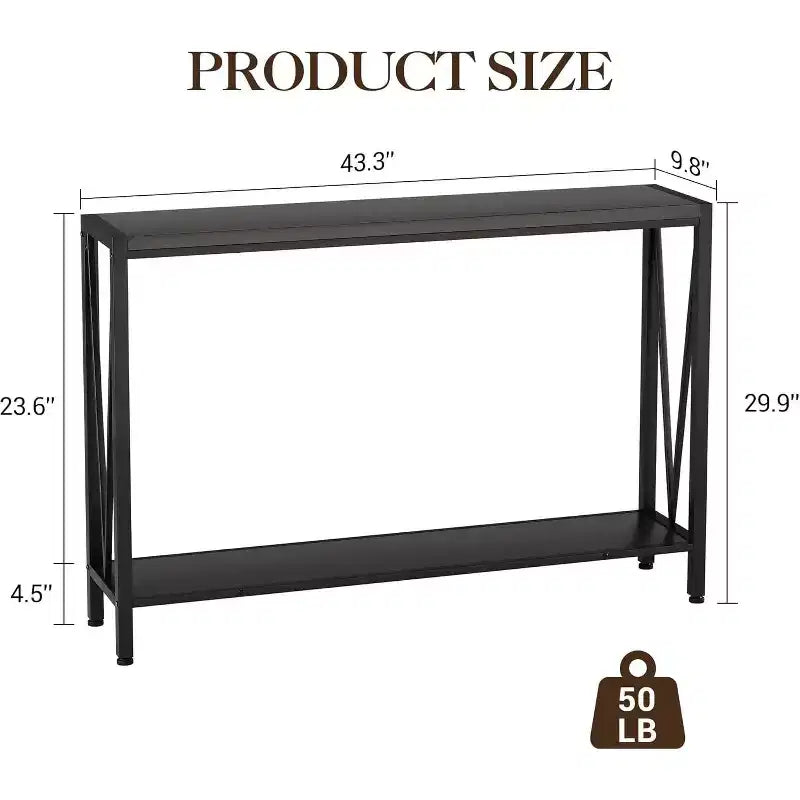 Konsolentisch, 110 cm (43 Zoll) 2-stöckiger Eingangstisch, schmaler Sofatisch mit Stauraum, für Wohnzimmer, Flur und Eingangsbereich