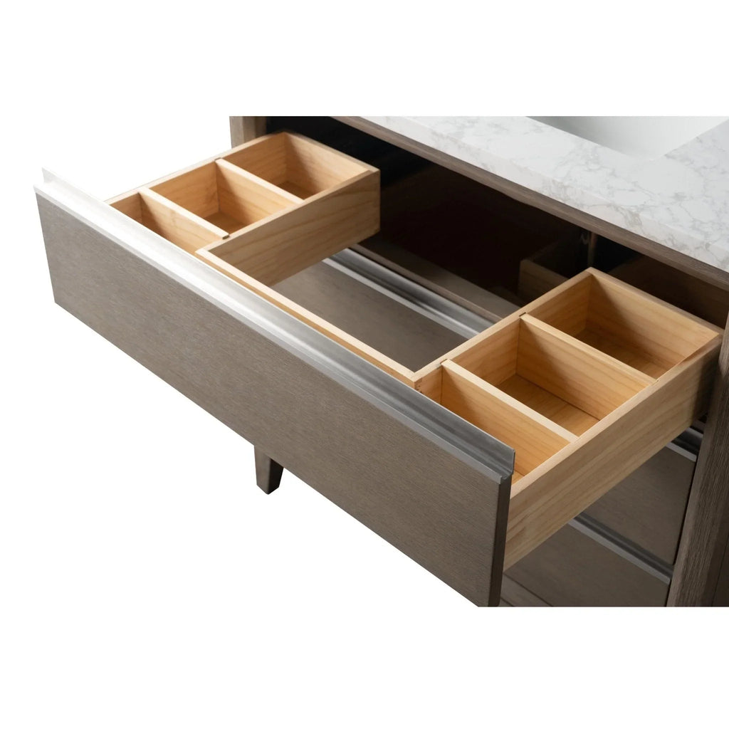 Vanity Art Badezimmerschrank mit Keramikwaschbecken und Platte aus technischem Marmor