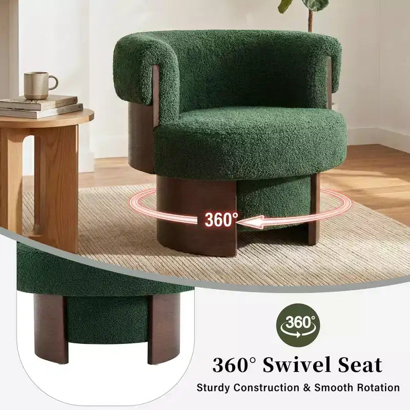 Whisen 360° drehbarer Fasssessel mit skulpturalem Bogenholzdesign, Massivholzrahmen, 32 breit, vielseitig für Wohnzimmer und Schlafzimmer einsetzbar