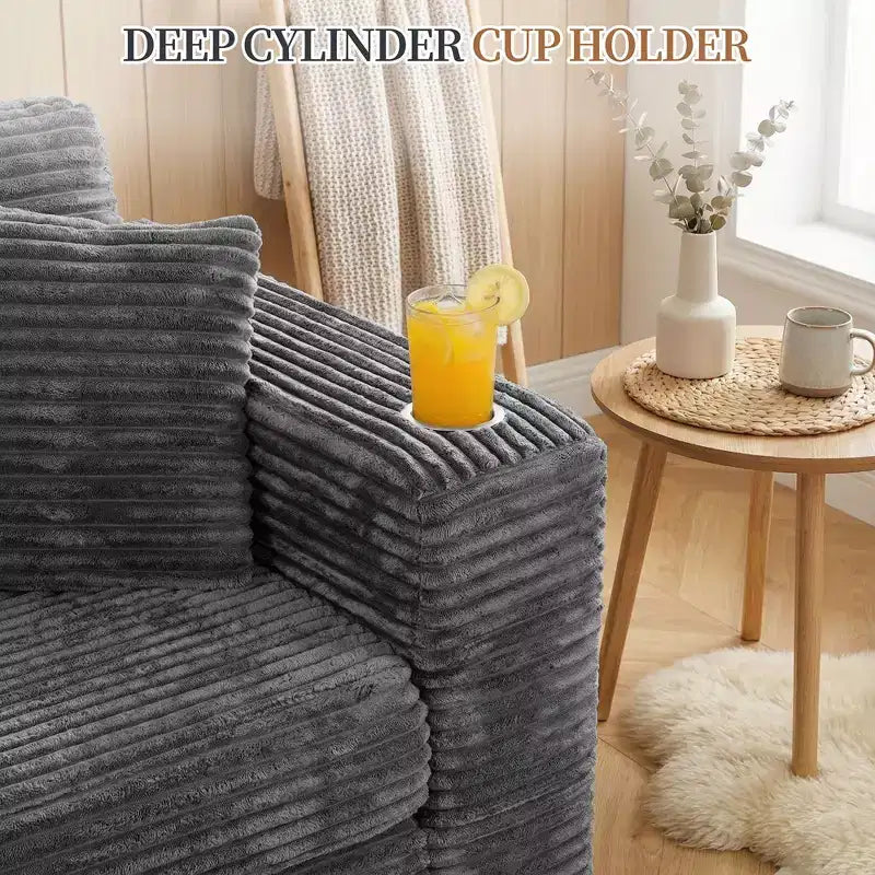 Celebalcony 103 modulares, rahmenloses Ecksofa, L-förmige Récamiere mit 2 Getränkehaltern, weiches Cord-Cloud-Sofa für das Wohnzimmer, keine Montage erforderlich