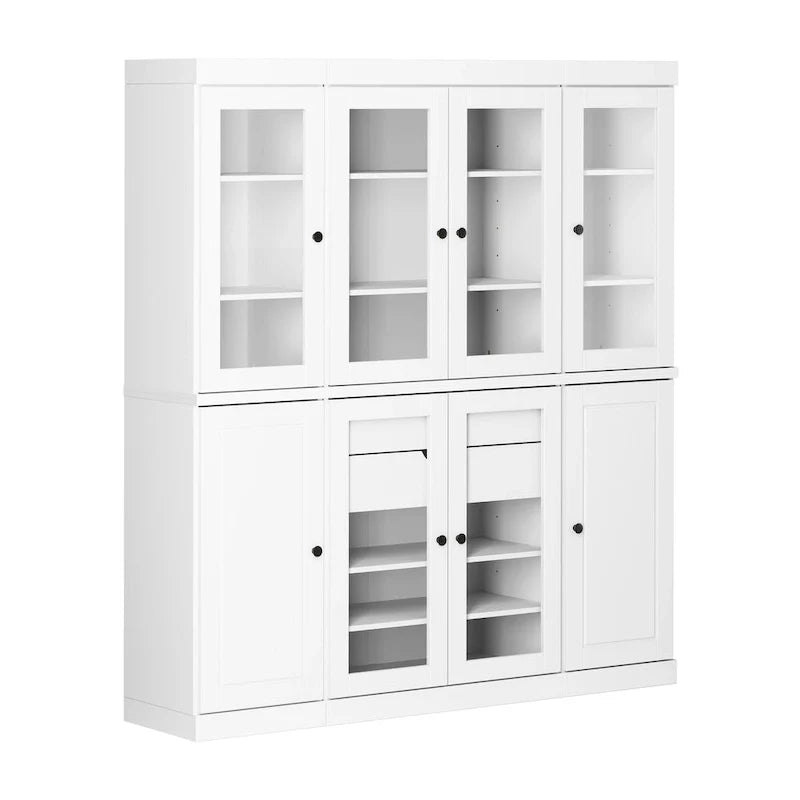 Küchenbuffet aus 100 % Massivholz mit Glas- oder Holztüren und 2-Schubladen-Set, 65 x 71,5