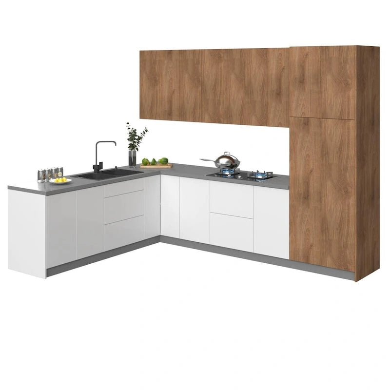 Küchen-Harmonie-Kollektion in glänzendem Weiß und Grau, Breite 8 × 10 Fuß – 126 × 96