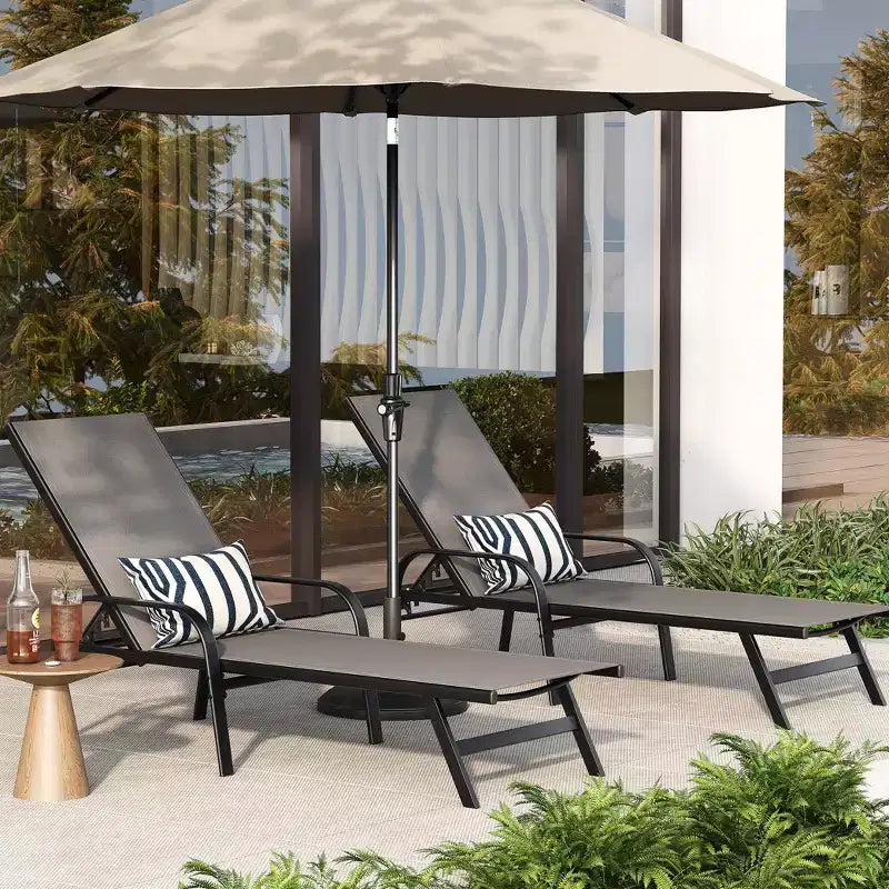 Set aus 2 Outdoor-Terrassenliegen, 5-fach verstellbare Liegestühle mit Textilene-Gewebe, Pool-Liegen für Garten & Balkon