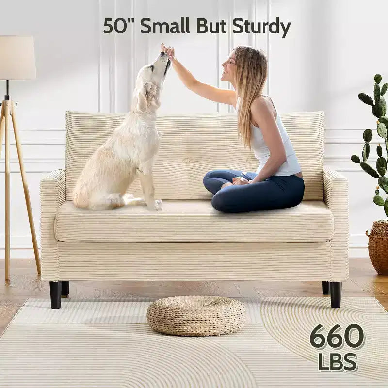 Dyonery 2-Sitzer-Sofa, Zweisitzer-Couch für Büro und kleine Räume, 61 cm tiefe Sitzfläche, FSC-zertifizierter Massivholzrahmen, werkzeugloser Aufbau