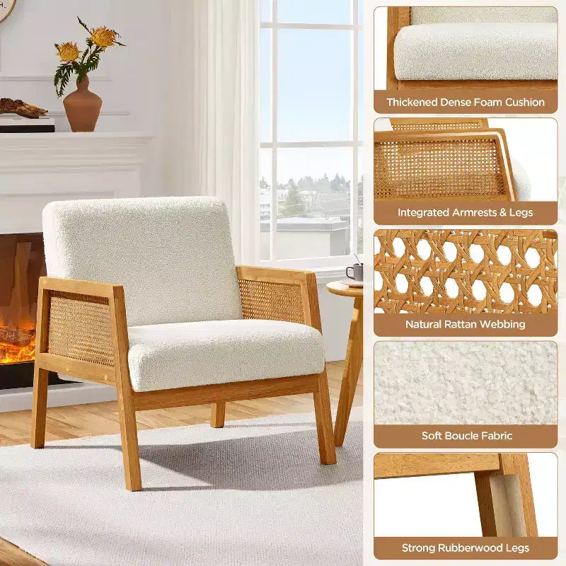 Yaheetech 2er-Set gepolsterte Akzentstühle mit Rattan-Seiten für Wohnzimmer und Schlafzimmer