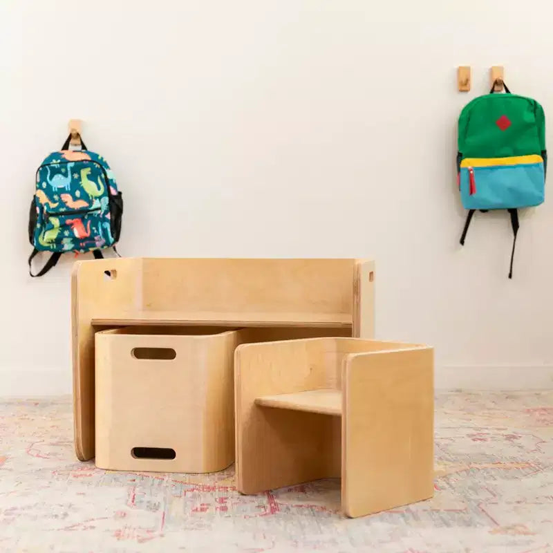 ECR4Kids Premium-Gebogenes-Holz-Mehrzwecktisch- und Stuhlset, Kindermöbel, Natur, 3-teilig