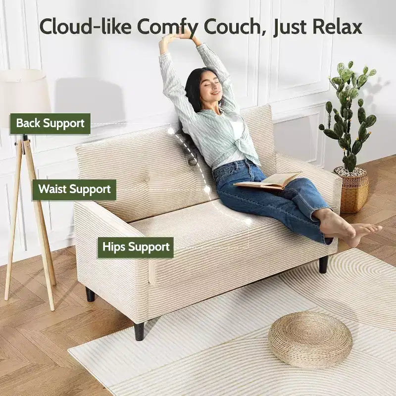Dyonery 2-Sitzer-Sofa, Zweisitzer-Couch für Büro und kleine Räume, 61 cm tiefe Sitzfläche, FSC-zertifizierter Massivholzrahmen, werkzeugloser Aufbau