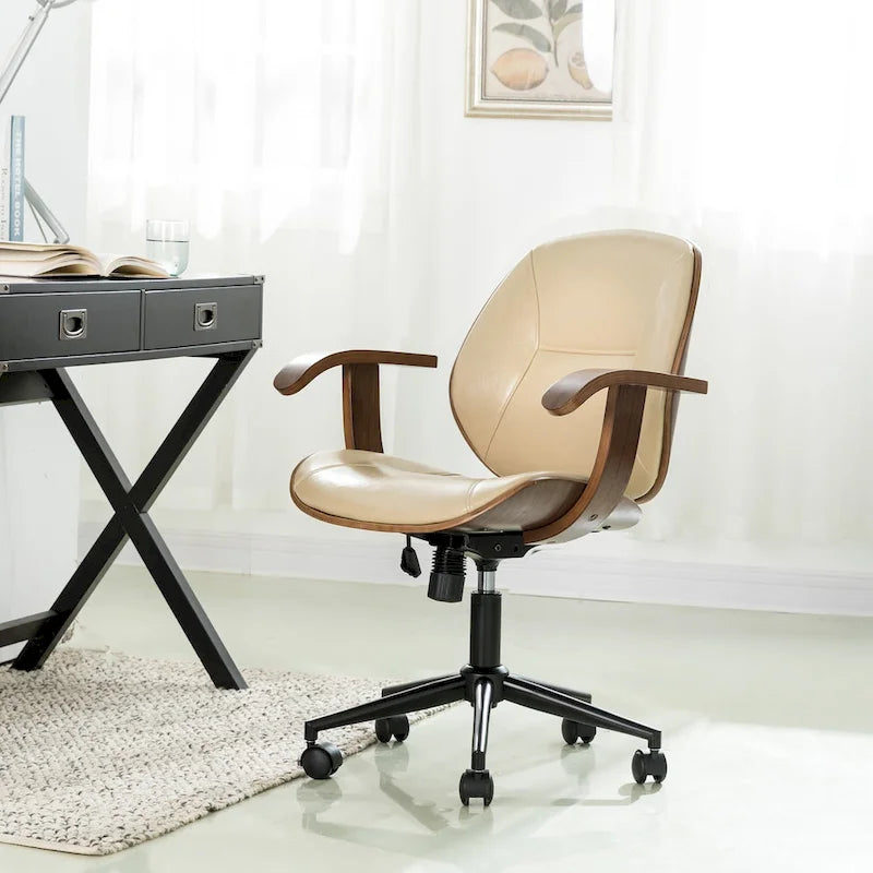 Glitzhome höhenverstellbarer, drehbarer Bürostuhl aus Kunstleder mit Armlehnen und ergonomischem Design