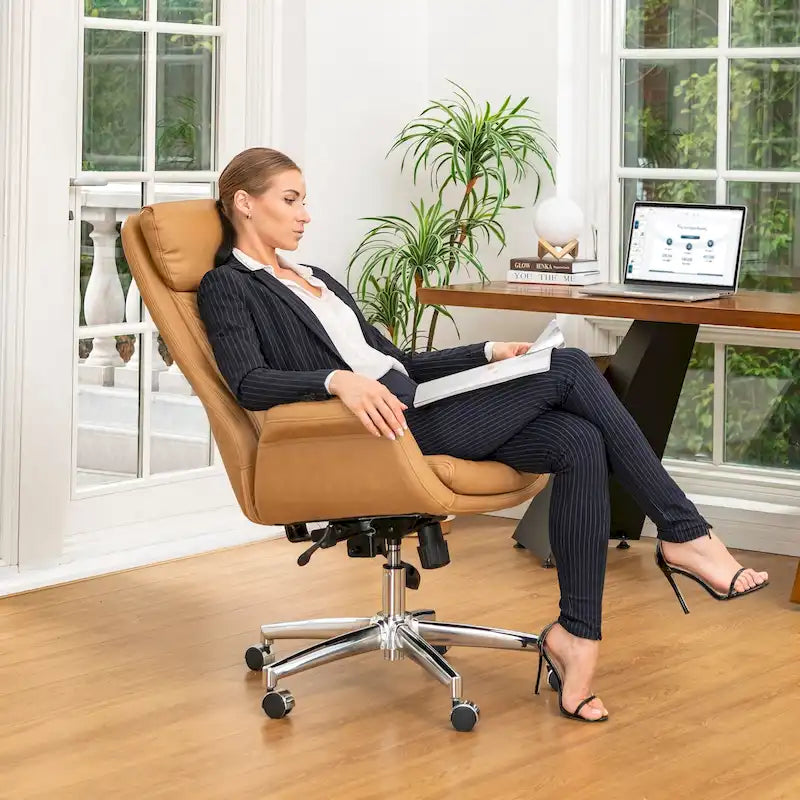 Glitzhome 48-Zoll Mid-Century verstellbarer Drehstuhl aus Kunstleder fürs Büro