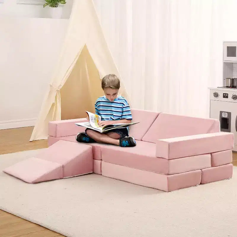 Indoor-Klettersofa, 12-teilige modulare Spielcouch mit quadratischem Bällebad & Kletterrampe, Kissen-Spielset