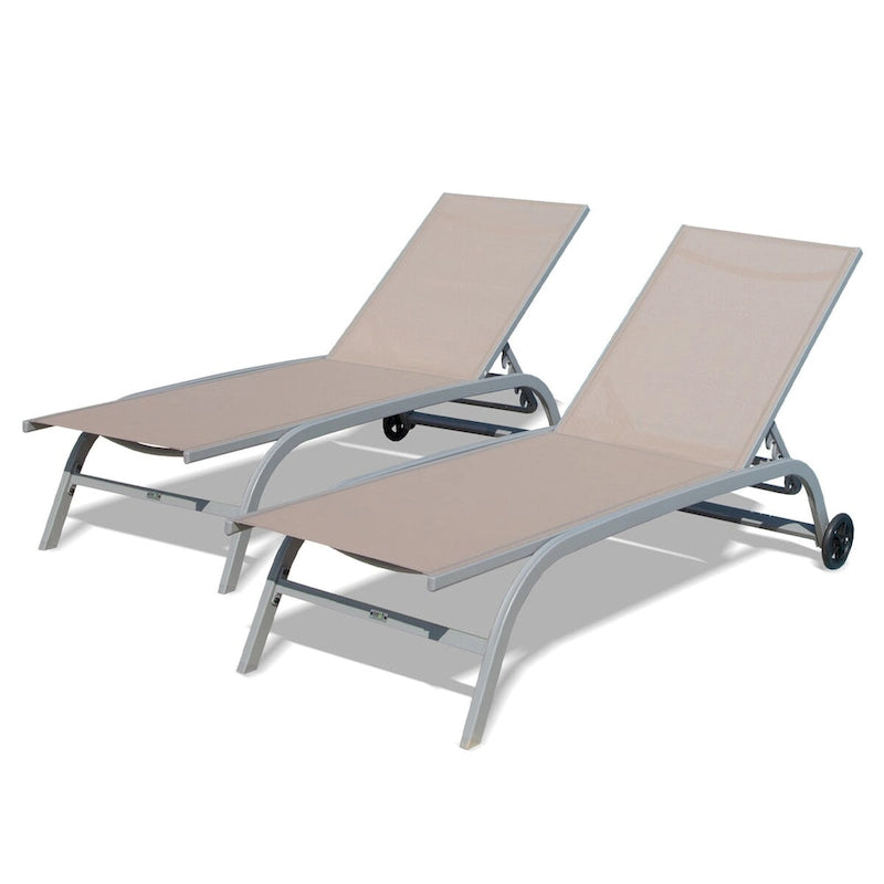 2er-Set Chaiselongues, Liegestühle mit Rollen und 5-fach verstellbarer Rückenlehne, Poolliegen (2 Liegestühle)
