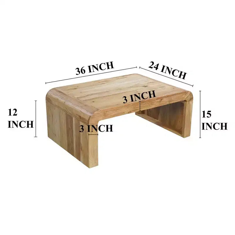 Royal Hampton Couchtisch, handgefertigt aus natürlichem Akazienholz, rechteckig, abgerundete Wasserfall-Tischplatte, 91 cm