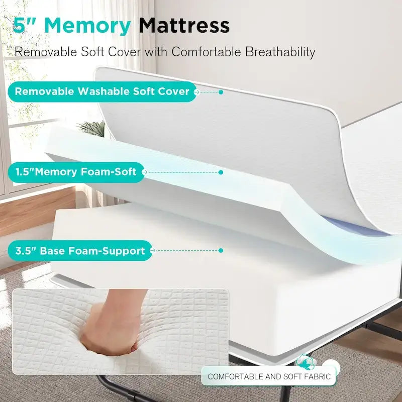 Erommy Klappbett mit Memory-Schaum-Matratze: Tragbares klappbares Gästebett für Erwachsene mit luxuriöser 5-Zoll-Memory-Schaum-Matratze