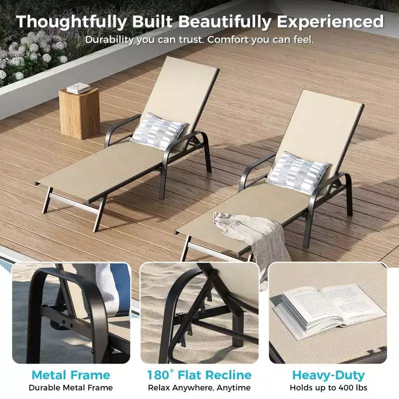 Set aus 2 Outdoor-Terrassenliegen, 5-fach verstellbare Liegestühle mit Textilene-Gewebe, Pool-Liegen für Garten & Balkon