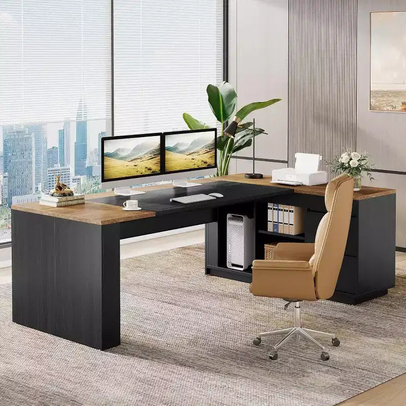 Lantine L-förmiger Chefschreibtisch mit Schubladen, 78 L, Computerschreibtisch mit Schrank, Büromöbel-Set für das Homeoffice