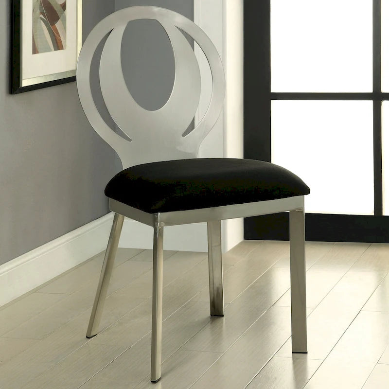 Heer Modern 7-teiliges Esszimmer-Set aus schwarzem Stahl mit U-förmigem Sockel von Furniture of America