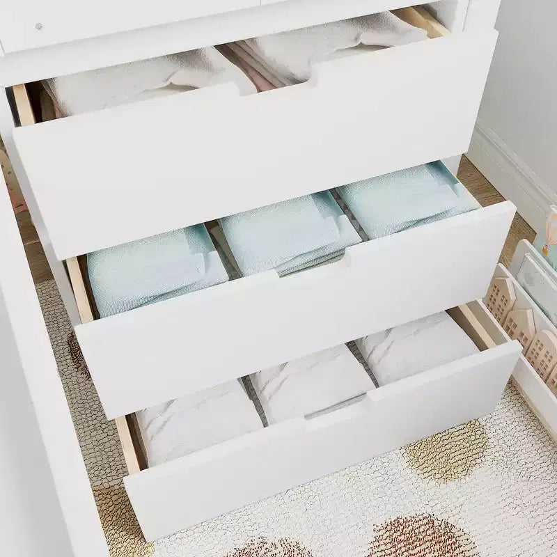 Einzel-Hochbett mit 3 Schubladen und Treppenregal, Hausbett-Gestell aus Holz mit Rutsche und herausziehbarem Schreibtisch