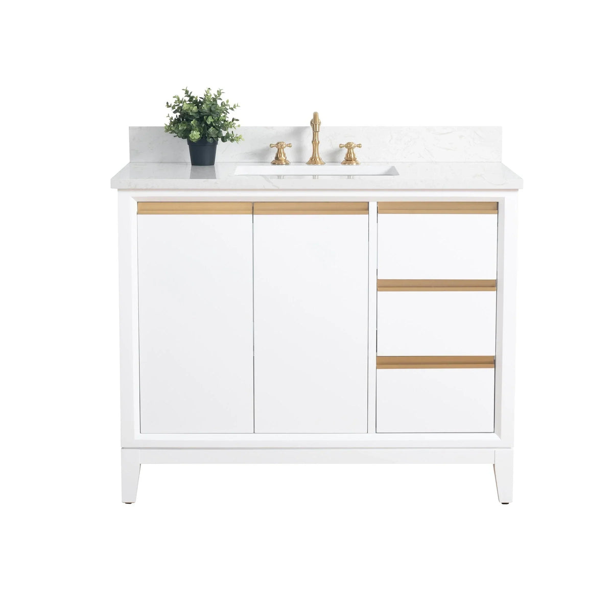 Vanity Art Badezimmerschrank mit Keramikwaschbecken und Platte aus technischem Marmor