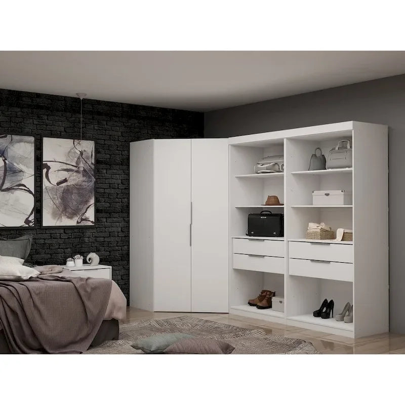 Mulberry 2.0 halb-offenes, 3-teiliges, modernes Eck-Kleiderschrank-Set mit 4 Schubladen